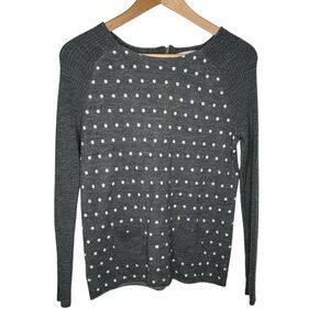 Ann Taylor Loft Women Long Sleeve Wool Blend Polka Dot Gray Zip Back Sweater S